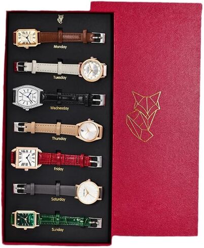 7Pcs Wholesale Watches Chic Leather Band Analog Quartz Wristwatch Vintage One Week Dress Watches Set in Kuwait