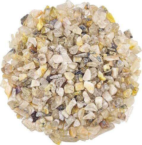 Gold Rutilated Quartz Crystals Bulk Premium Tumbled Chips 0.3-0.35 Inch Small Venus Hair Stone for DIY Crafts Vase Filler Home Decor 1.5LB in Saudi Arabia