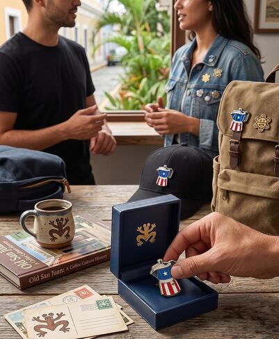 Puerto Rico flag Coffee Pot Lapel Pin – PR Flags Greca Enamel Pin | Boricua Pride Coffee Lover Pin for Hats, Jackets & Backpacks | Puerto Rican Accessory in Kuwait