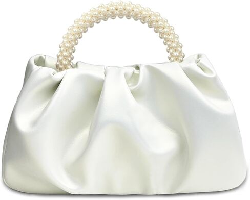 Women's Evening Pearl Clutch Purse Soft Leather Ruched Bag for Wedding Bridal Party Prom Formal Events in Saudi Arabia