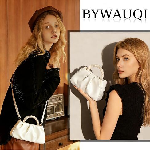 Women's Evening Pearl Clutch Purse Soft Leather Ruched Bag for Wedding Bridal Party Prom Formal Events in Saudi Arabia