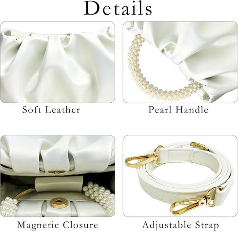 Women's Evening Pearl Clutch Purse Soft Leather Ruched Bag for Wedding Bridal Party Prom Formal Events in Saudi Arabia