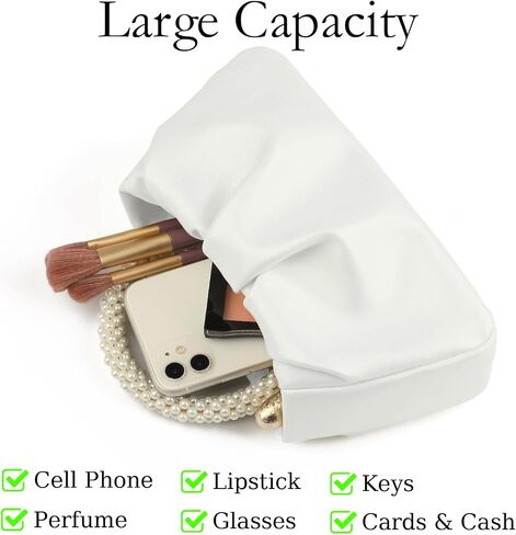 Women's Evening Pearl Clutch Purse Soft Leather Ruched Bag for Wedding Bridal Party Prom Formal Events in Saudi Arabia
