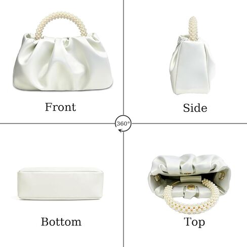 Women's Evening Pearl Clutch Purse Soft Leather Ruched Bag for Wedding Bridal Party Prom Formal Events in Saudi Arabia