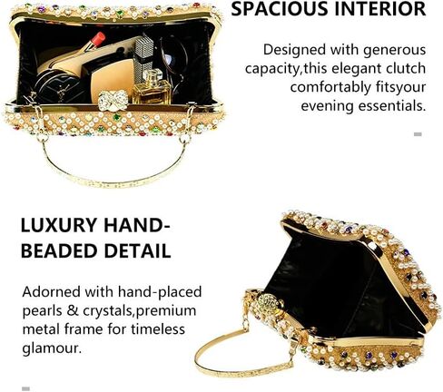 Pearl Clutch Purses for Women, Hand-Beaded Rhinestone Evening Bag with Detachable Chain, Multicolor Crystal Formal Clutch | Perfect for Weddings in Saudi Arabia