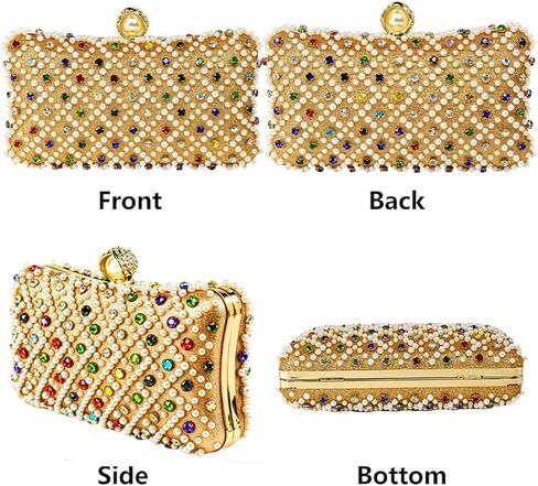 Pearl Clutch Purses for Women, Hand-Beaded Rhinestone Evening Bag with Detachable Chain, Multicolor Crystal Formal Clutch | Perfect for Weddings in Saudi Arabia