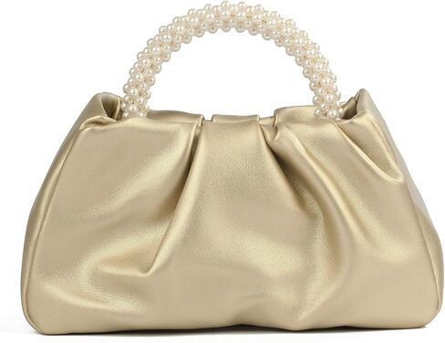 Women's Evening Pearl Clutch Purse Soft Leather Ruched Bag for Wedding Bridal Party Prom Formal Events in Saudi Arabia