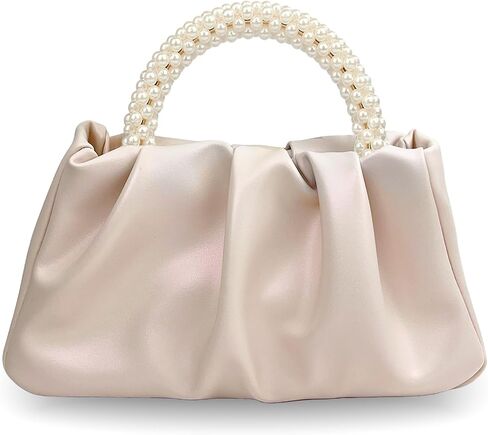 Women's Evening Pearl Clutch Purse Soft Leather Ruched Bag for Wedding Bridal Party Prom Formal Events in Saudi Arabia