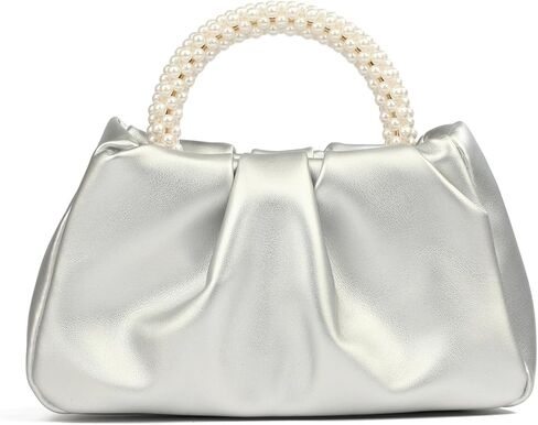 Women's Evening Pearl Clutch Purse Soft Leather Ruched Bag for Wedding Bridal Party Prom Formal Events in Saudi Arabia