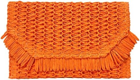Women Straw Woven Clutch Lightweight Summer Vacation Beach Bag Tassel Purse for Travel in Kuwait