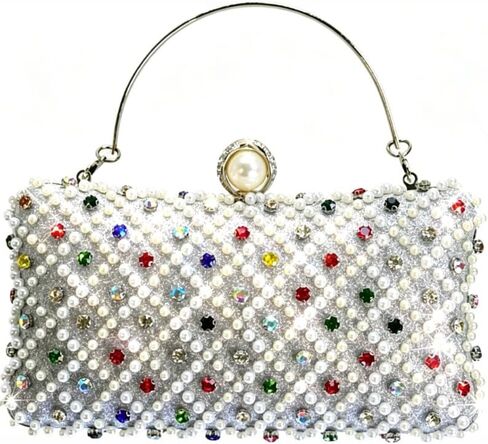 Pearl Clutch Purses for Women, Hand-Beaded Rhinestone Evening Bag with Detachable Chain, Multicolor Crystal Formal Clutch | Perfect for Weddings in Saudi Arabia