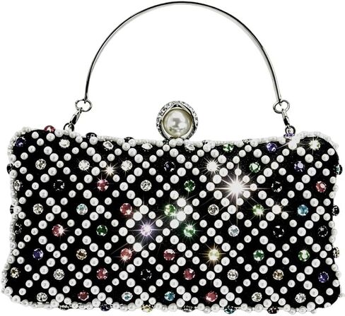 Pearl Clutch Purses for Women, Hand-Beaded Rhinestone Evening Bag with Detachable Chain, Multicolor Crystal Formal Clutch | Perfect for Weddings in Saudi Arabia