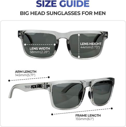 Big Head Sunglasses for Men, 155mm Wide XXL Polarized Sunglasses, TR90 No-Pinch Fit Frame in Kuwait