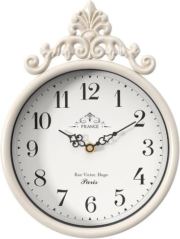 Small French Decorative Wall Clock, Ivory White Antique Vintage Boho Style, Silent Battery Operated Wall Clocks for Farmhouse,Kitchen,Bathroom,Bedroom (10.23" H x 7.7" W) in Saudi Arabia