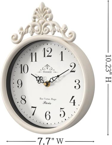 Small French Decorative Wall Clock, Ivory White Antique Vintage Boho Style, Silent Battery Operated Wall Clocks for Farmhouse,Kitchen,Bathroom,Bedroom (10.23" H x 7.7" W) in Saudi Arabia