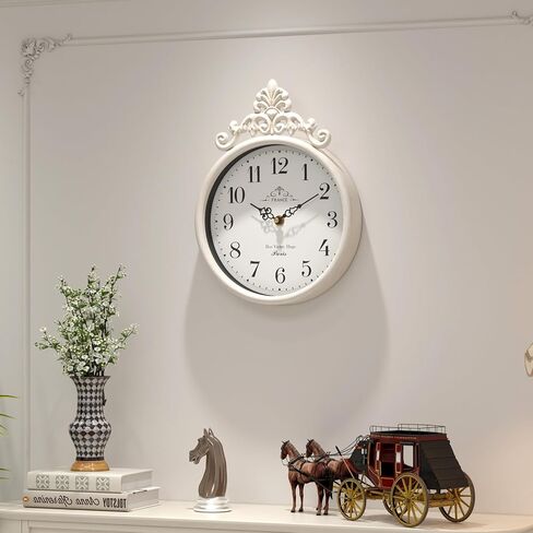Small French Decorative Wall Clock, Ivory White Antique Vintage Boho Style, Silent Battery Operated Wall Clocks for Farmhouse,Kitchen,Bathroom,Bedroom (10.23" H x 7.7" W) in Saudi Arabia