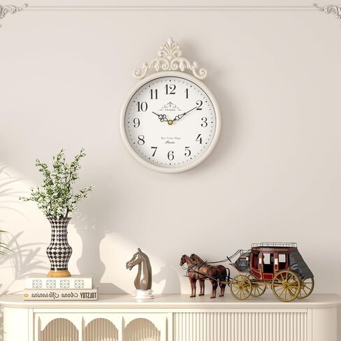 Small French Decorative Wall Clock, Ivory White Antique Vintage Boho Style, Silent Battery Operated Wall Clocks for Farmhouse,Kitchen,Bathroom,Bedroom (10.23" H x 7.7" W) in Saudi Arabia