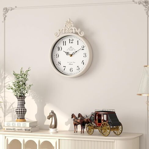 Small French Decorative Wall Clock, Ivory White Antique Vintage Boho Style, Silent Battery Operated Wall Clocks for Farmhouse,Kitchen,Bathroom,Bedroom (10.23" H x 7.7" W) in Saudi Arabia