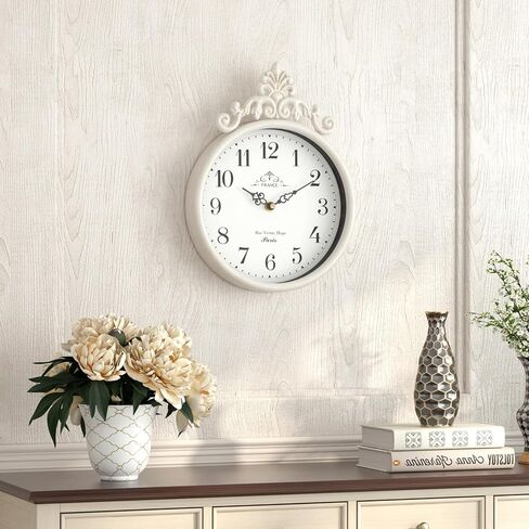 Small French Decorative Wall Clock, Ivory White Antique Vintage Boho Style, Silent Battery Operated Wall Clocks for Farmhouse,Kitchen,Bathroom,Bedroom (10.23" H x 7.7" W) in Saudi Arabia