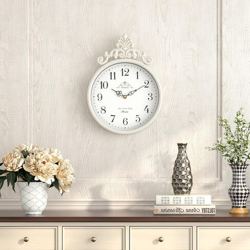Small French Decorative Wall Clock, Ivory White Antique Vintage Boho Style, Silent Battery Operated Wall Clocks for Farmhouse,Kitchen,Bathroom,Bedroom (10.23" H x 7.7" W) in Saudi Arabia