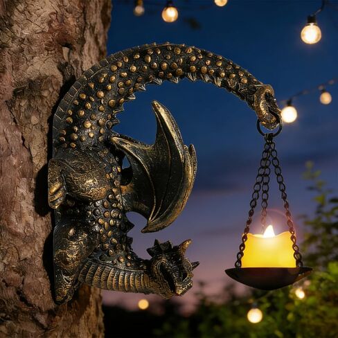 Dragon Wall Decor Outdoor Gothic Candle Holder Sculpture for Garden Patio Yard with Fantasy Dragon Statue Unique Dragon Gifts for Women Men Lovers Grey Stone in Saudi Arabia