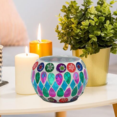 Mosaic Glass Candle Holder Vivid Colors Tealight Candle Holder for Family & Friends in Saudi Arabia