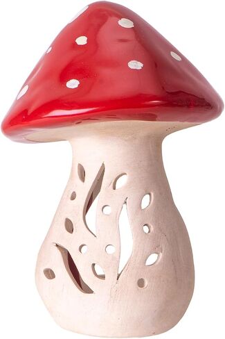 Pacific Giftware Enchanted Garden Ceramic Mushroom Tealight Candle Holder, Red and White Spotted Toadstool Design with Decorative Cutout Pattern 5.7" H in Saudi Arabia