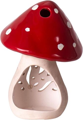 Pacific Giftware Enchanted Garden Ceramic Mushroom Tealight Candle Holder, Red and White Spotted Toadstool Design with Decorative Cutout Pattern 5.7" H in Saudi Arabia