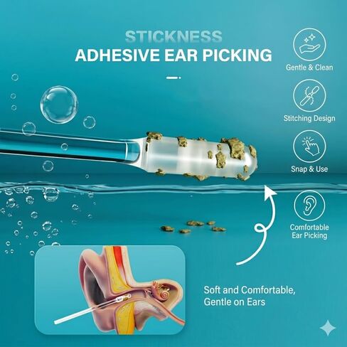 48 Pcs Reusable Sticky Ear Wax Removal Kit, Soft Sticky Ear Cleaner with Transparent Rod, Washable Ear Wax Removal Tool for Sensitive Ears, Gentle Ear Picking Wand, Eco-Friendly & Safe（2 Box) in Saudi Arabia