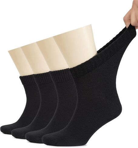 Hugh Ugoli Men's Cotton Diabetic Ankle Socks, Wide, Thin, Loose Fit and Stretchy, Seamless Toe & Non Binding Top, 4-8 Pairs in Kuwait