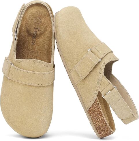 Womens Back Strap Suede Clogs with Arch Support and Adjustable Buckles 100% Genuine Leather Potato Shoes in Saudi Arabia