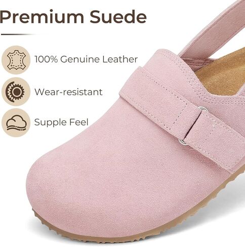 Womens Back Strap Suede Clogs with Arch Support and Adjustable Buckles 100% Genuine Leather Potato Shoes in Kuwait