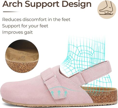 Womens Back Strap Suede Clogs with Arch Support and Adjustable Buckles 100% Genuine Leather Potato Shoes in Kuwait