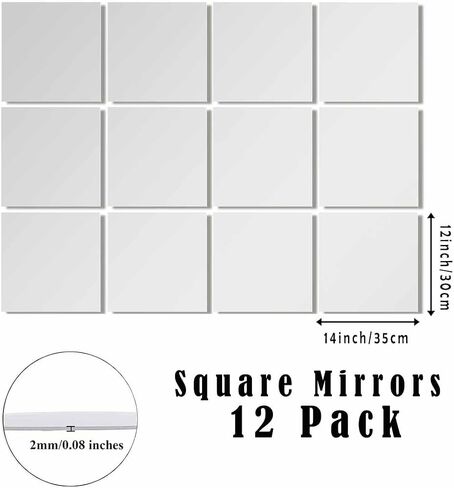 Full Body Mirror Tiles for Full Length, 12PCS 14 x12 inch Acrylic Wall Mirrors Square Large Wall Mirror for Table Centerpieces, Wedding Centerpieces, Bedroom, Gym Frameless Door Mirrors Wall Decor in Saudi Arabia