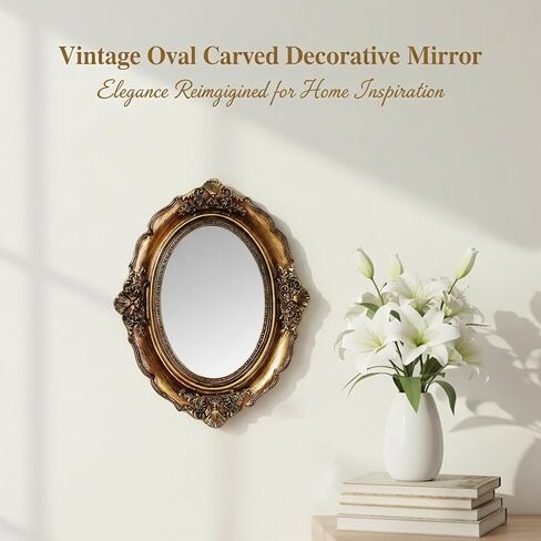 Small Antique Mirror Oval Wall Mount, (3.5x5 Mirror Surface)/6x8 Overall Vintage Gold Frame Vanity Mirror for Bathroom, Oval Antique Gold Decor for Tabletop Display in Saudi Arabia