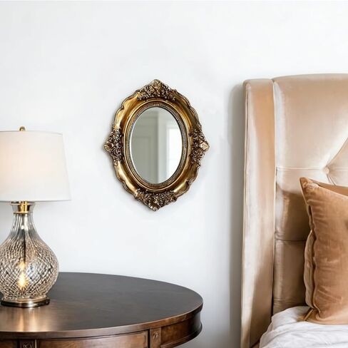 Small Antique Mirror Oval Wall Mount, (3.5x5 Mirror Surface)/6x8 Overall Vintage Gold Frame Vanity Mirror for Bathroom, Oval Antique Gold Decor for Tabletop Display in Saudi Arabia