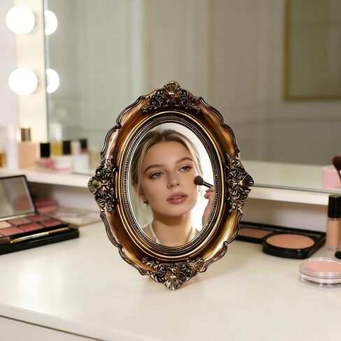 Small Antique Mirror Oval Wall Mount, (3.5x5 Mirror Surface)/6x8 Overall Vintage Gold Frame Vanity Mirror for Bathroom, Oval Antique Gold Decor for Tabletop Display in Saudi Arabia