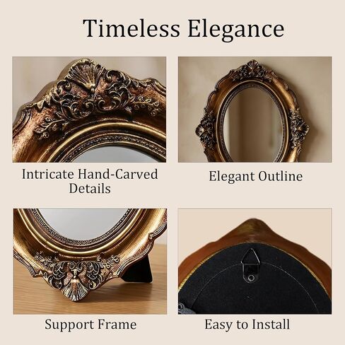 Small Antique Mirror Oval Wall Mount, (3.5x5 Mirror Surface)/6x8 Overall Vintage Gold Frame Vanity Mirror for Bathroom, Oval Antique Gold Decor for Tabletop Display in Saudi Arabia