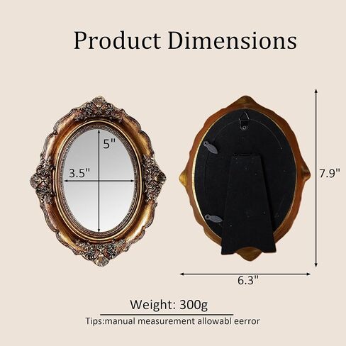 Small Antique Mirror Oval Wall Mount, (3.5x5 Mirror Surface)/6x8 Overall Vintage Gold Frame Vanity Mirror for Bathroom, Oval Antique Gold Decor for Tabletop Display in Saudi Arabia