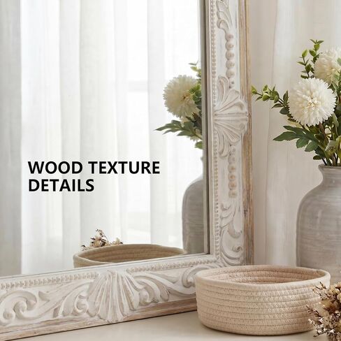 H HOMEWINS Rustic Rectangle Mirror,22x30 Wooden Farmhouse Mirrors,Carved Boho Bathroom Wall-Mounted Nature Beads Decor Mirror for Bedroom, Living Room,Vanity,Entryway,Over Sink in Saudi Arabia
