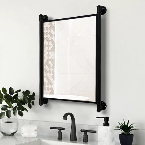 Industrial Pipe Mirror for Bathroom,Rectangle Iron Wall Mirrors for Living Room Bedroom(33 x 23.6 in) in Saudi Arabia
