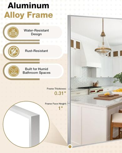 24x36 Inch Brushed Nickel Bathroom Mirror for Over Sink, Rectangular Vanity Mirror Wall Mounted, Tempered Glass Aluminum Frame Mirror, HD Reflection Bathroom Mirror, Horizontal or Vertical in Saudi Arabia