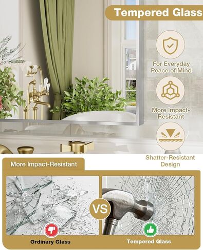 24x36 Inch Brushed Nickel Bathroom Mirror for Over Sink, Rectangular Vanity Mirror Wall Mounted, Tempered Glass Aluminum Frame Mirror, HD Reflection Bathroom Mirror, Horizontal or Vertical in Saudi Arabia