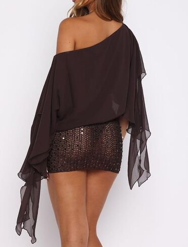 UAURORAO Women Flowy Chiffon Shawl One Shoulder Crop Sheer Ponchos Shrug Mesh See Through Beach Cover Ups in Saudi Arabia