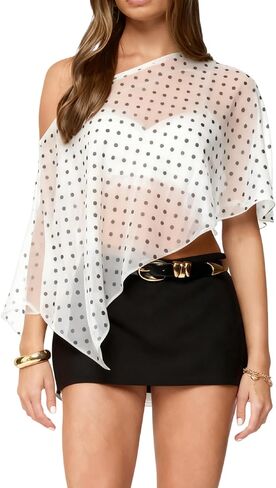 UAURORAO Women Flowy Chiffon Shawl One Shoulder Crop Sheer Ponchos Shrug Mesh See Through Beach Cover Ups in Saudi Arabia