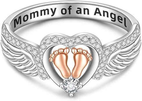 Angel Wing Rings for Women Mom Mommy of An Angel Rings Footprint Bands Memorial Mothers Day Gift in Saudi Arabia