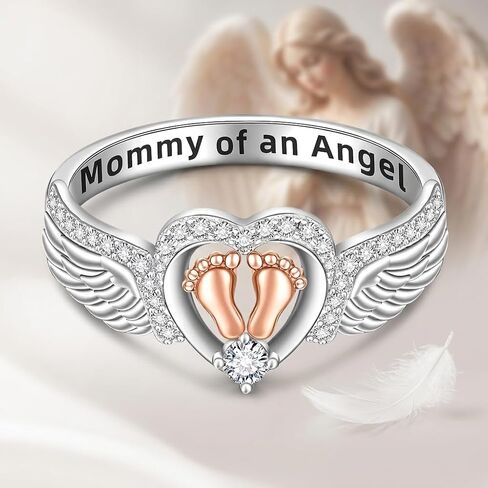 Angel Wing Rings for Women Mom Mommy of An Angel Rings Footprint Bands Memorial Mothers Day Gift in Saudi Arabia