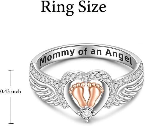 Angel Wing Rings for Women Mom Mommy of An Angel Rings Footprint Bands Memorial Mothers Day Gift in Saudi Arabia