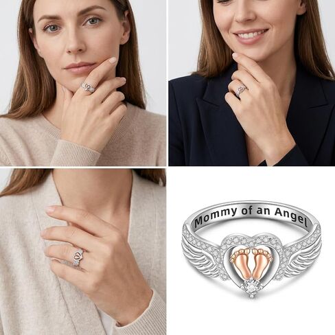 Angel Wing Rings for Women Mom Mommy of An Angel Rings Footprint Bands Memorial Mothers Day Gift in Saudi Arabia