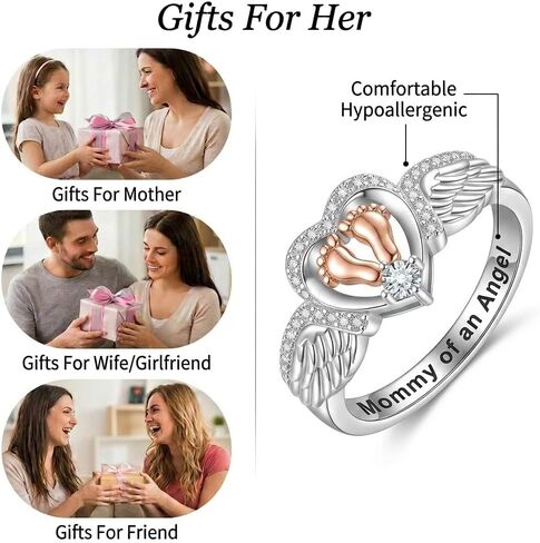 Angel Wing Rings for Women Mom Mommy of An Angel Rings Footprint Bands Memorial Mothers Day Gift in Saudi Arabia